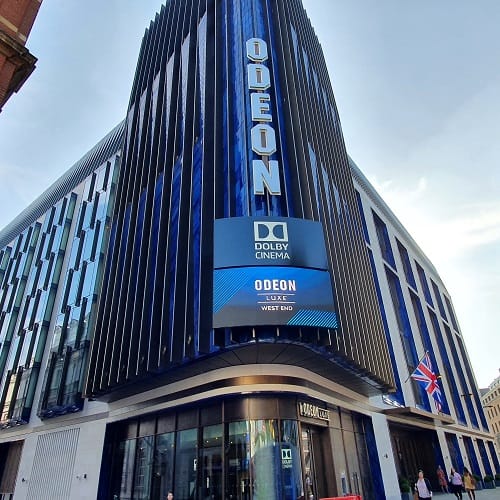 Outdoor LED wall at an ODEON cinema