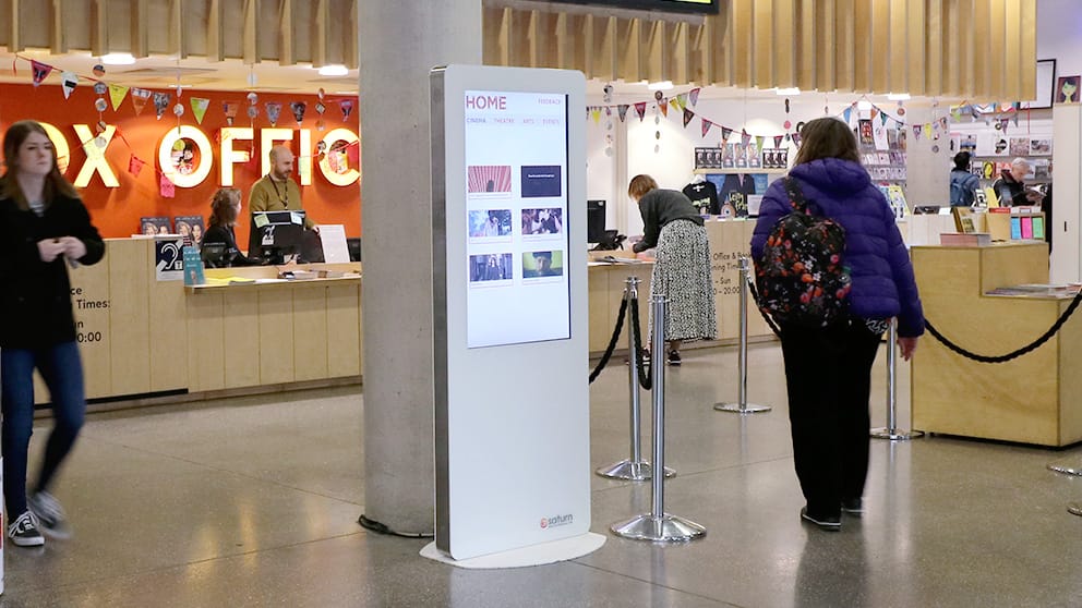 Freestanding information kiosk at Home cinema and theatre in Manchester