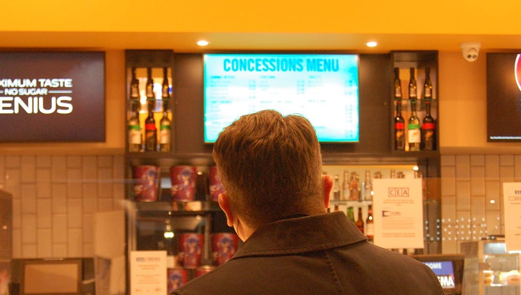 Digital menu board at cinema