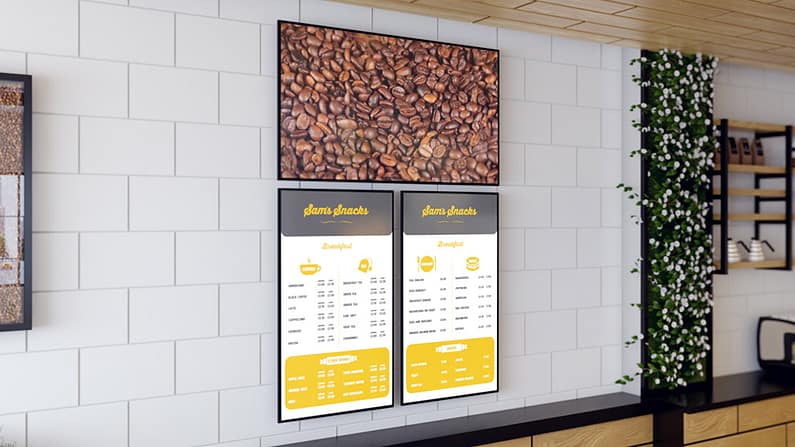 Vestel digital menu boards in a cafe