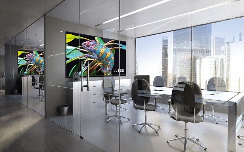 Digital signage screens in office meeting rooms