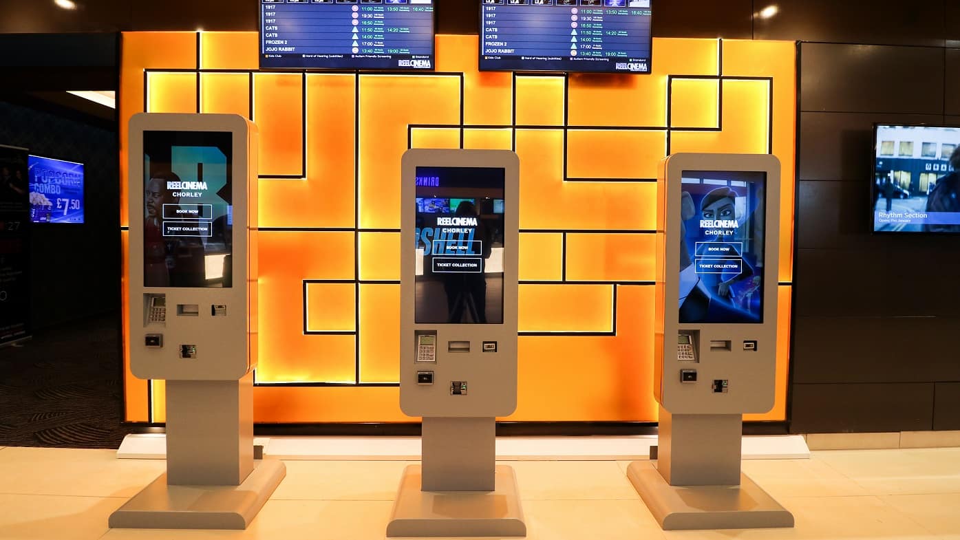 Self-service payment kiosks at a cinema in Manchester UK