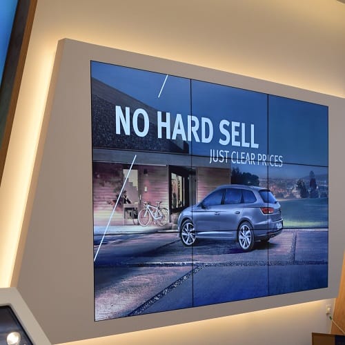 Digital signage video wall at a SEAT car showroom