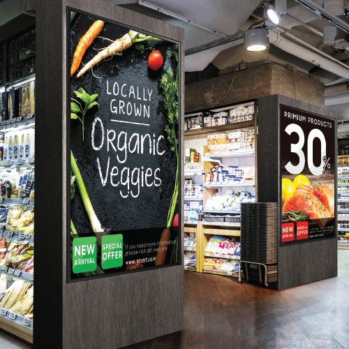 Retail Digital Signage | Samsung digital signage screens in a supermarket