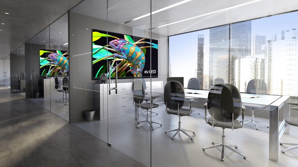 Two digital LED screens in corporate office meeting rooms