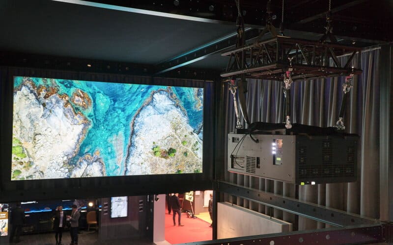 A projector showing a map in a gallery